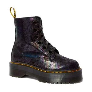 Dr. Martens Molly Metallic Platform Boots in Black Iridescent Crackle L 6 / UK 4